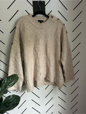 J crew oatmeal knit button shoulder wool alpaca blend sweater